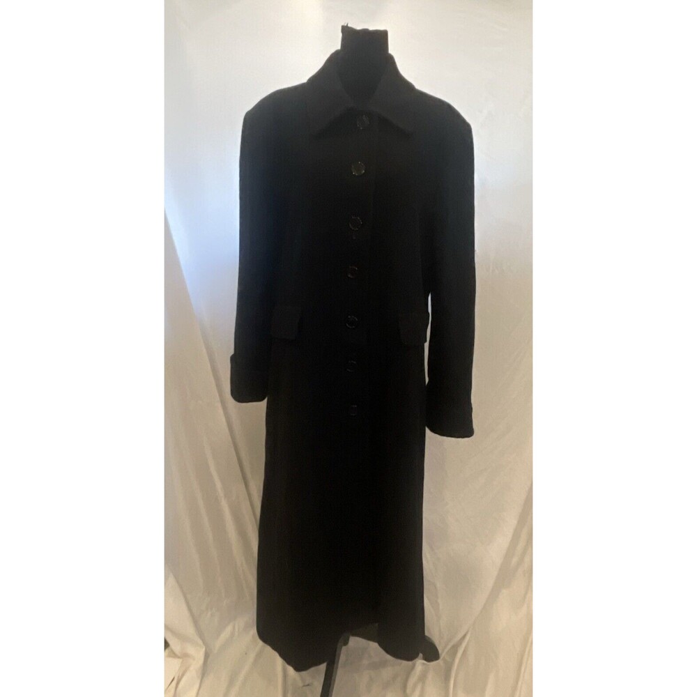 Vintage Albert Nipon 100% wool Ladies Coat button up trench coat Black
